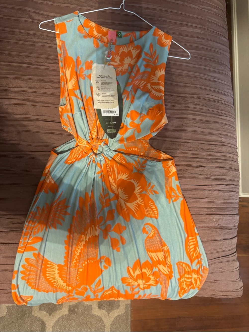 FARM Rio Blue and Orange Tropical Knot-Front Dress - Picture 1 of 4